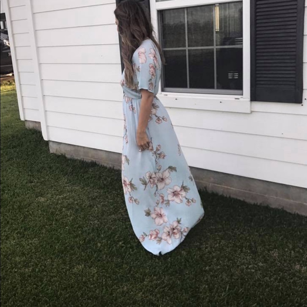 Baby Blue Floral Maxi Dress